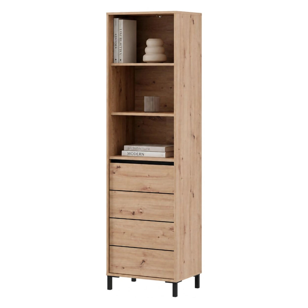 Mobile Espositore Calto, Vetrina 4 Ripiani, 55x40x193h cm Marrone Rovere Nodi