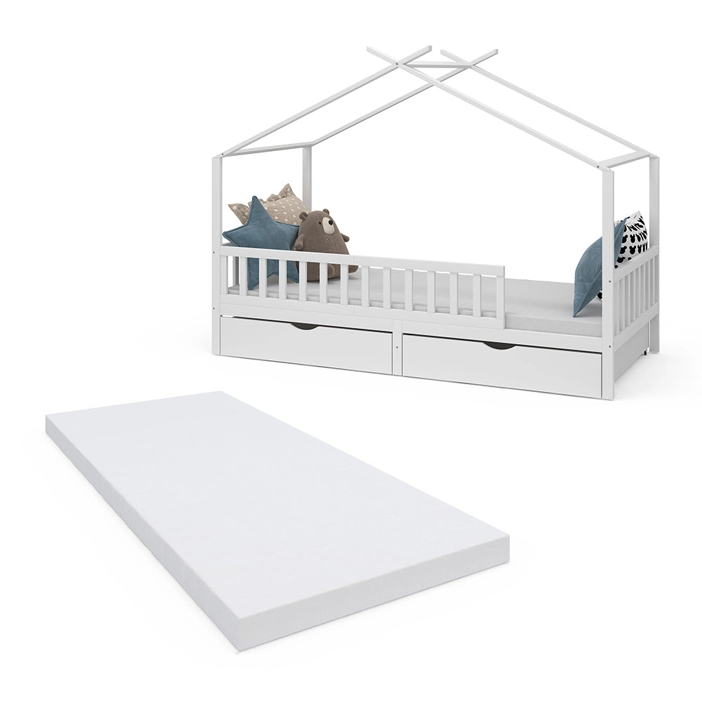 Vitalispa Letto montessori bambini Bianco 90x200 cm con 2 cassetti e materasso