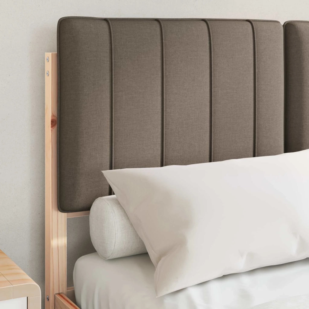 Letto con Testiera Rivestita Naturale e Taupe 120 x 200 cm