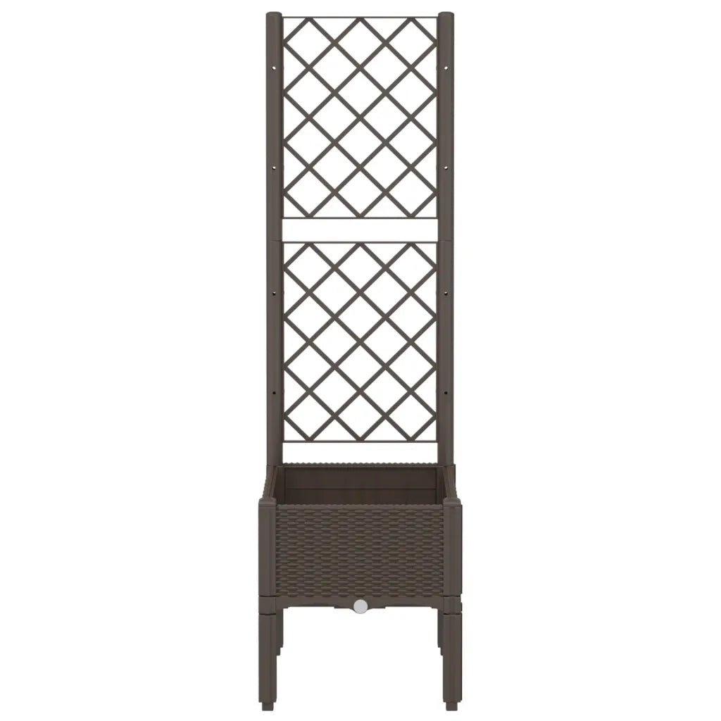 Fioriera da giardino con traliccio-Vaso da Esterno-Vaso con Griglia Marrone 40x40x142 cm in PP