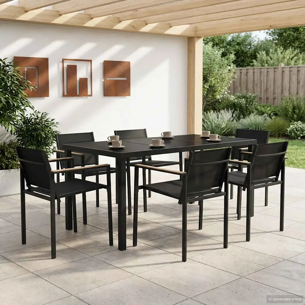 Set di Mobili da Esterno 7 pcs Nero e antracite Textilene