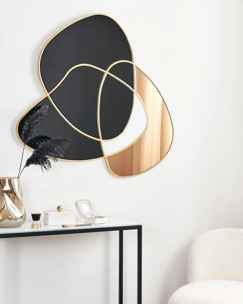 Specchio da parete in vetro nero e oro MDF 99 x 89 cm Forma irregolare