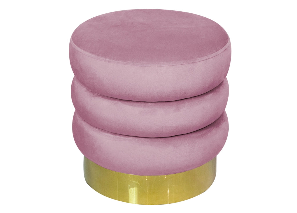 Pouf Salotto/Camera Rotondo Imbottito Modello Velvet Creamy Tinta Unita - Pouf - Cipria