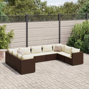 Set Divani da Giardino 9 pz con Cuscini in Polyrattan Marrone