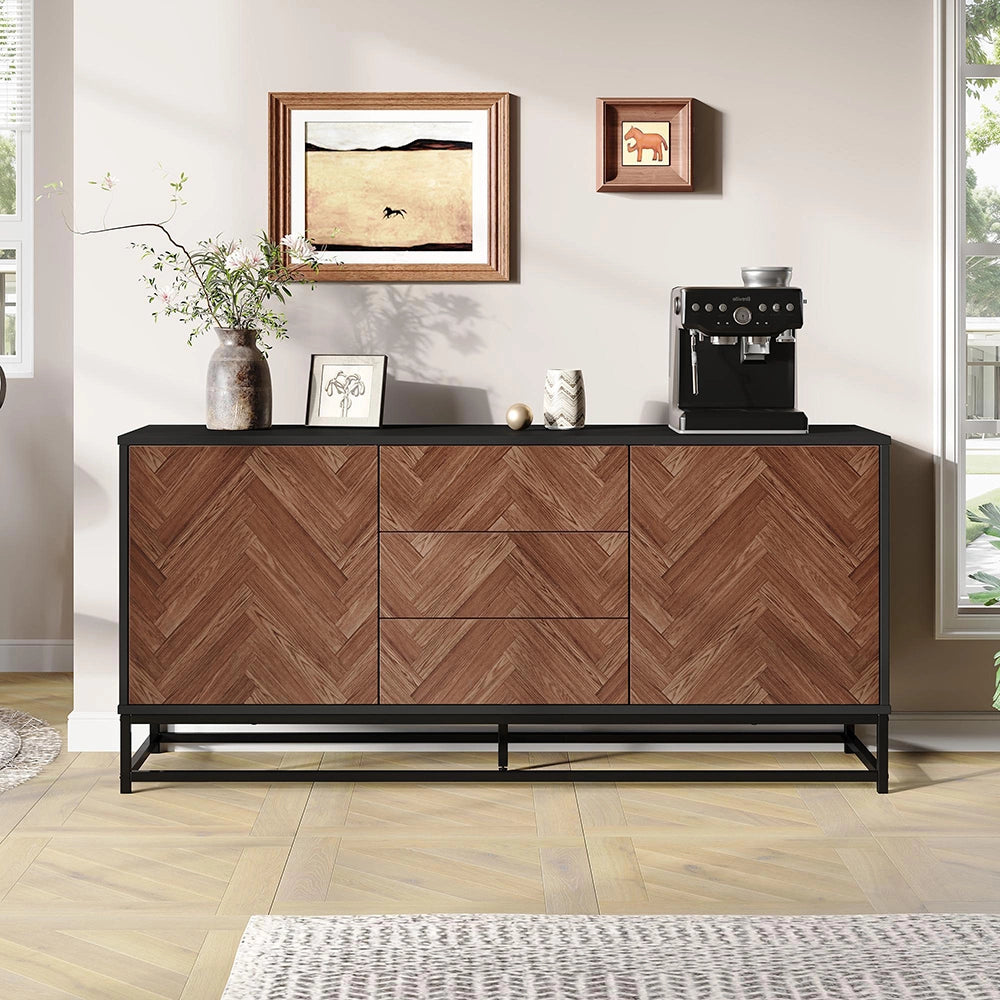 Credenza Soggiorno 145x40x67cm - Xylo - Moderna con 3 Cassetti e 2 Ante, Legno e Nero