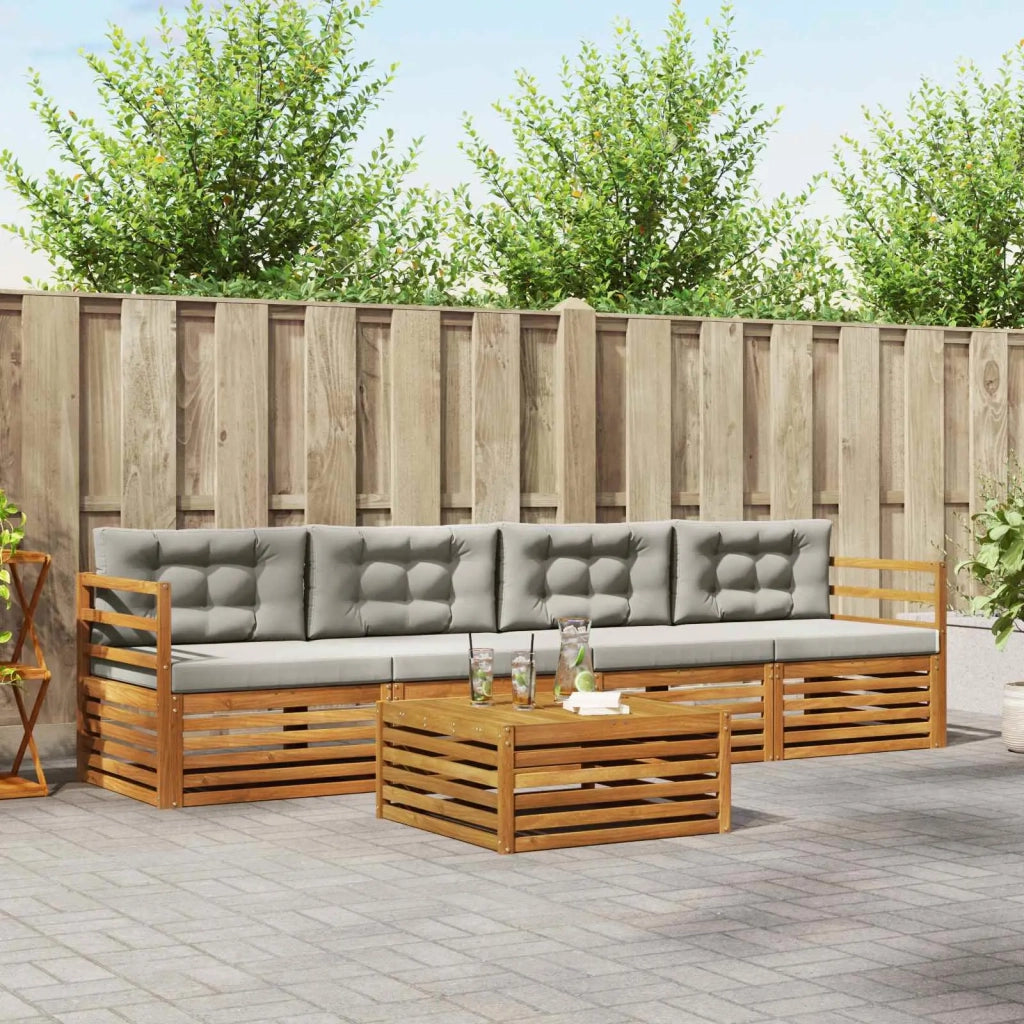 Set di divani da esterno 5 pcs Grigio Naturale e Chiaro