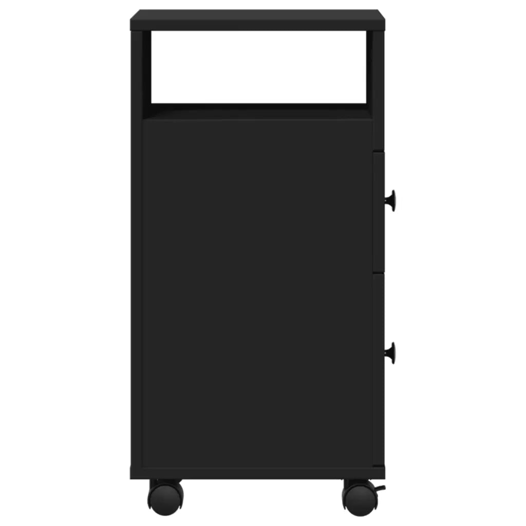 Mobile da Bagno | Armadio da bagno Stretto con Ruote Nero in Truciolato