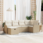 Set Divano da Giardino a 6 Pezzi con Cuscini Beige Rattan Poliestere