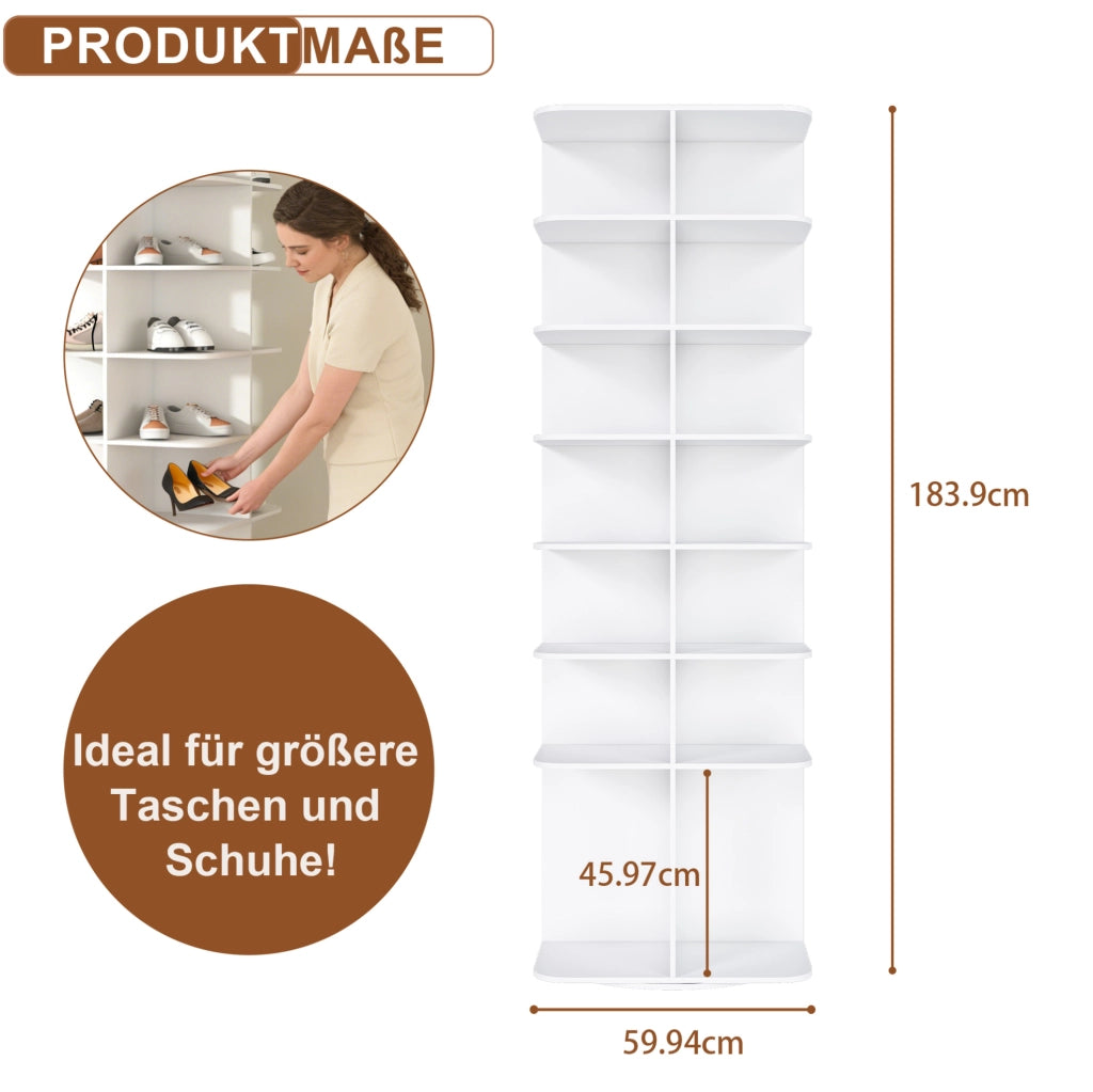 Scarpiera girevole a 7 ripiani da terra 60x60x184 cm in PVC bianco