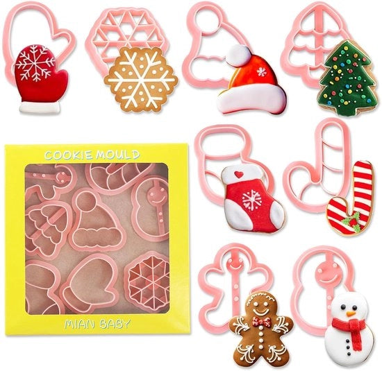 Set di stampi per biscotti a forma di babbo Natale - 8 pezzi stampi per biscotti a forma di babbo Natale, 3D stampi per biscotti a forma di babbo Natale per bambini, stampi per biscotti a forma di babbo Natale per DIY, fondant.