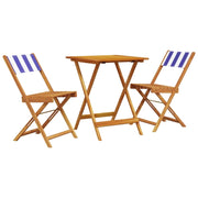 Set da Bistrot 3pz | Set Salotto da Giardino Blu e Bianco in Tessuto e Legno Massello