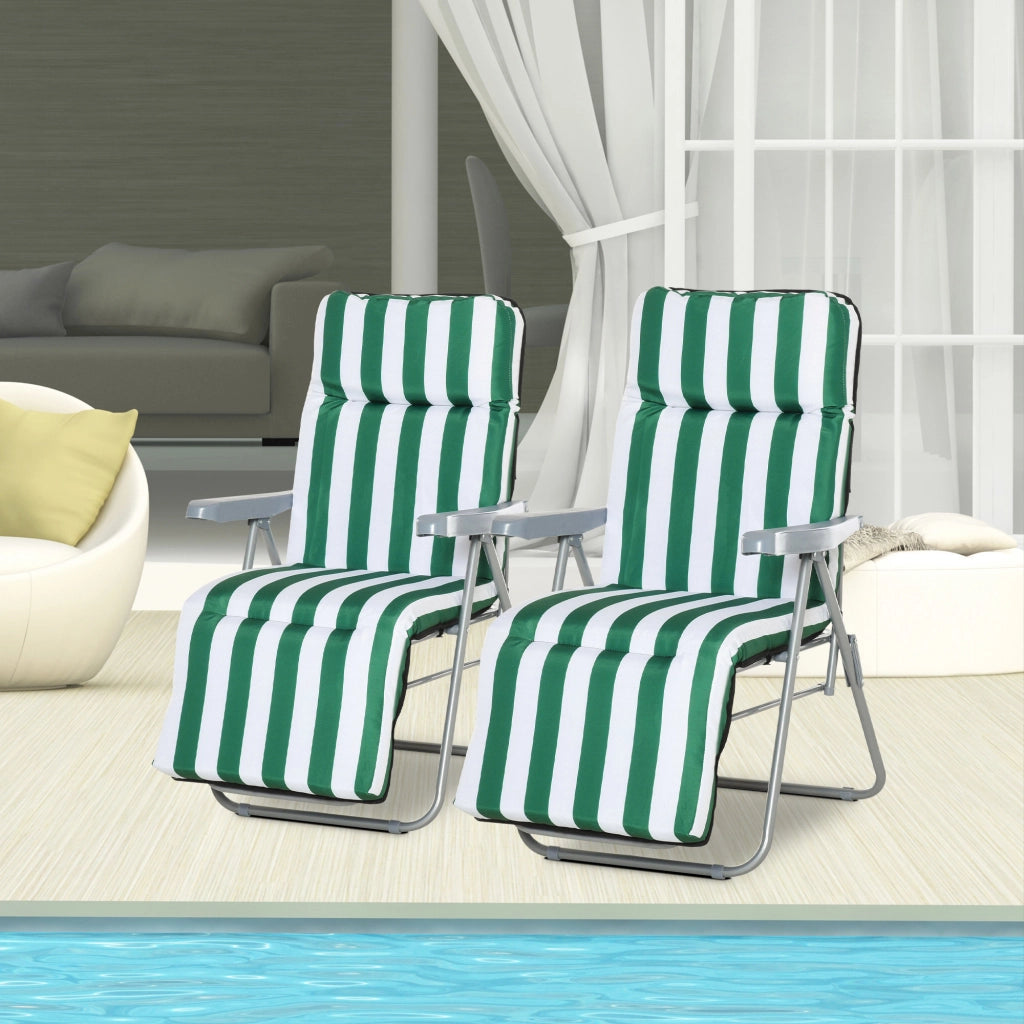 Lettini da giardino 2 pezzi pieghevoli con cuscini ¨C zephmum ¨C verde+bianco 60x75x102