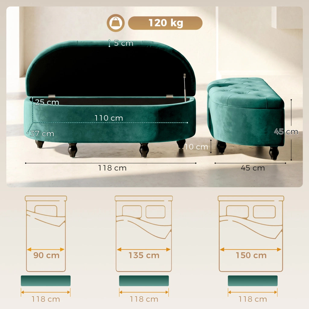 Panca contenitore imbottita con coperchio soft-close - Xylo - velluto grigio scuro 120x46x42 cm