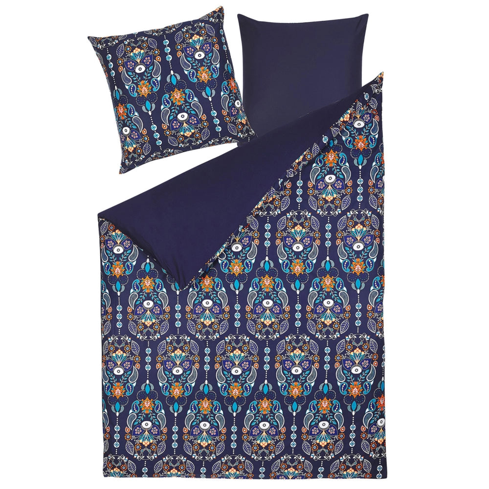 Set Copripiumino e Federa Cotone Blu Scuro 155 x 220 cm Motivo Floreale Biancheria da Letto Set Copripiumino Moderno