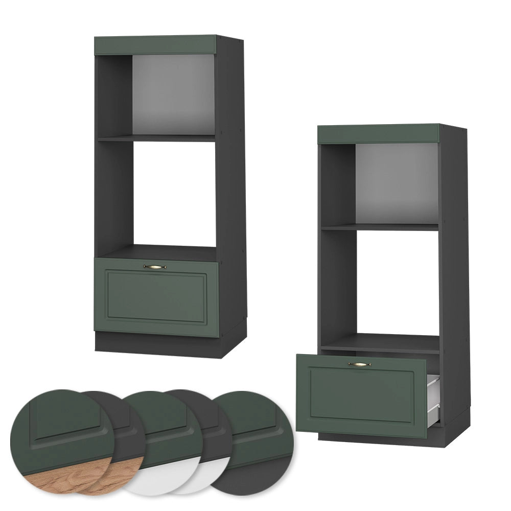 Mobile cucina microonde Fame-Line Verde-oro rustico/Antracite 60 cm aperto Vicco