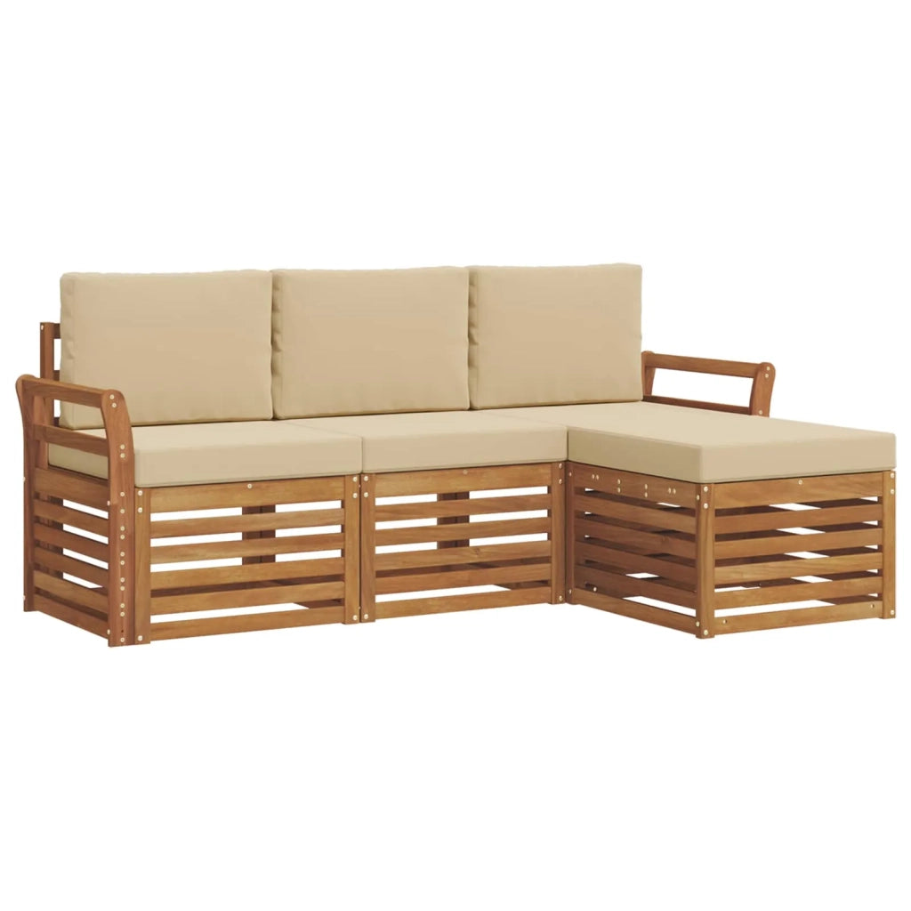 Set di divani da esterno con cuscino 4 pcs Naturale e Beige 3374613