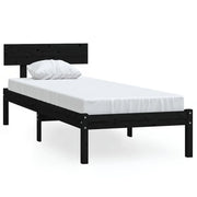 Letto singolo | Letto per adulti | Giroletto Nero in Legno Massello di Pino 90x200 cm