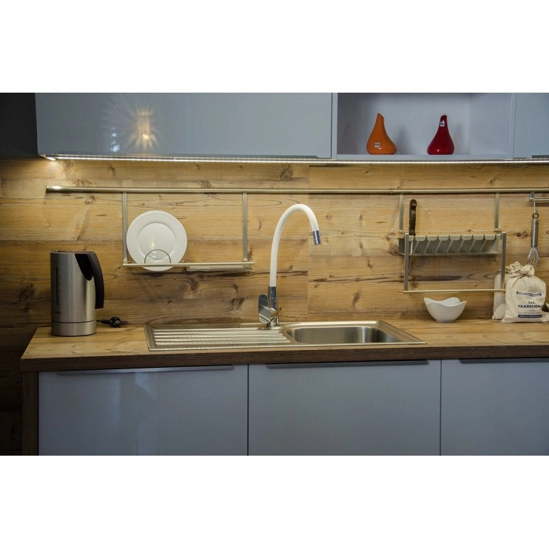 AMUR Miscelatore Flessibile per Lavello in Memory Foam in Ottone Cromato Bianco