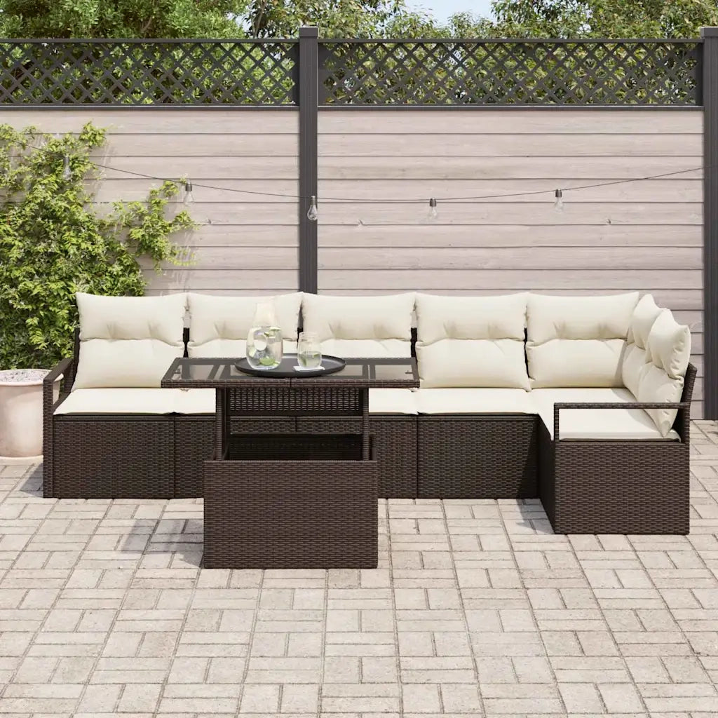 Set Divano da Giardino con cuscino 7 pcs Marrone Poly Rattan 3348834