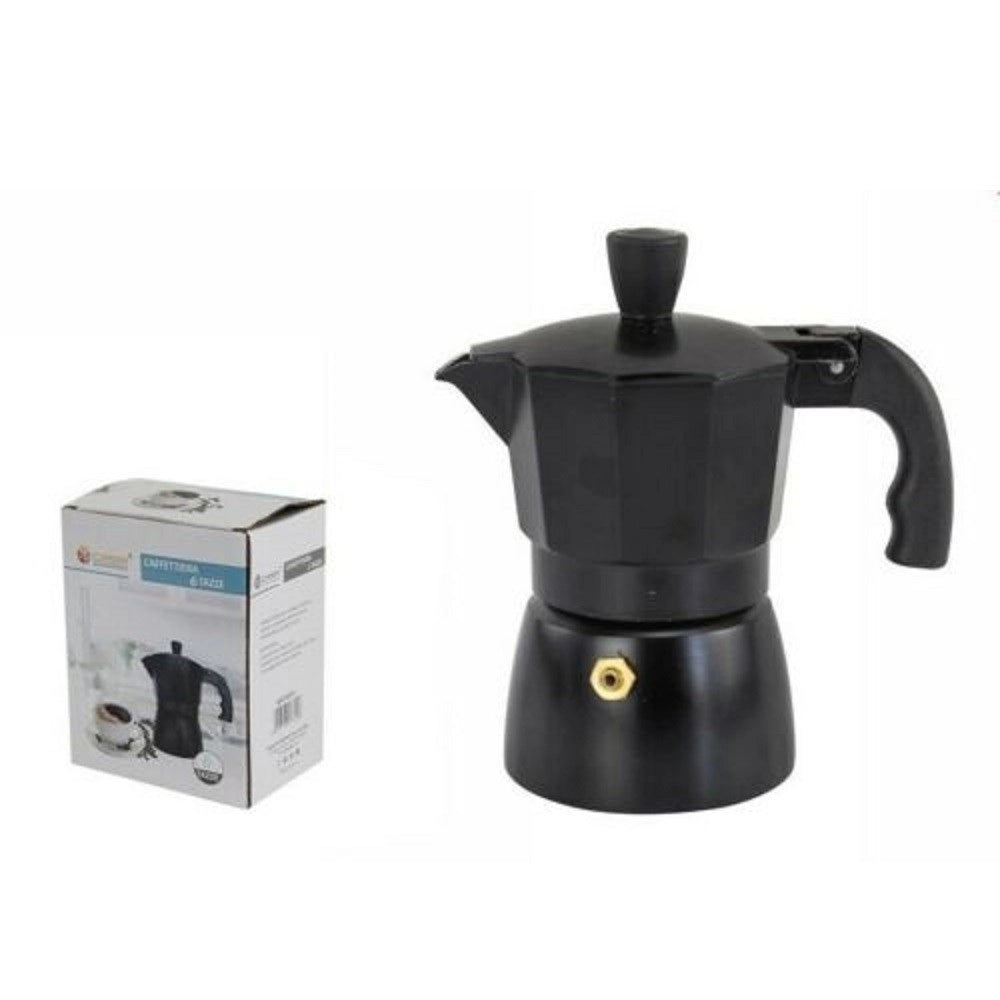 Trade Shop - Caffettiera Moka Macchinetta Caffè Espresso Nera Opaca Misura 6 Tazze -