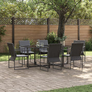 Set da Pranzo da Giardino in 9 Pezzi con Cuscini in Acciaio e Testilene