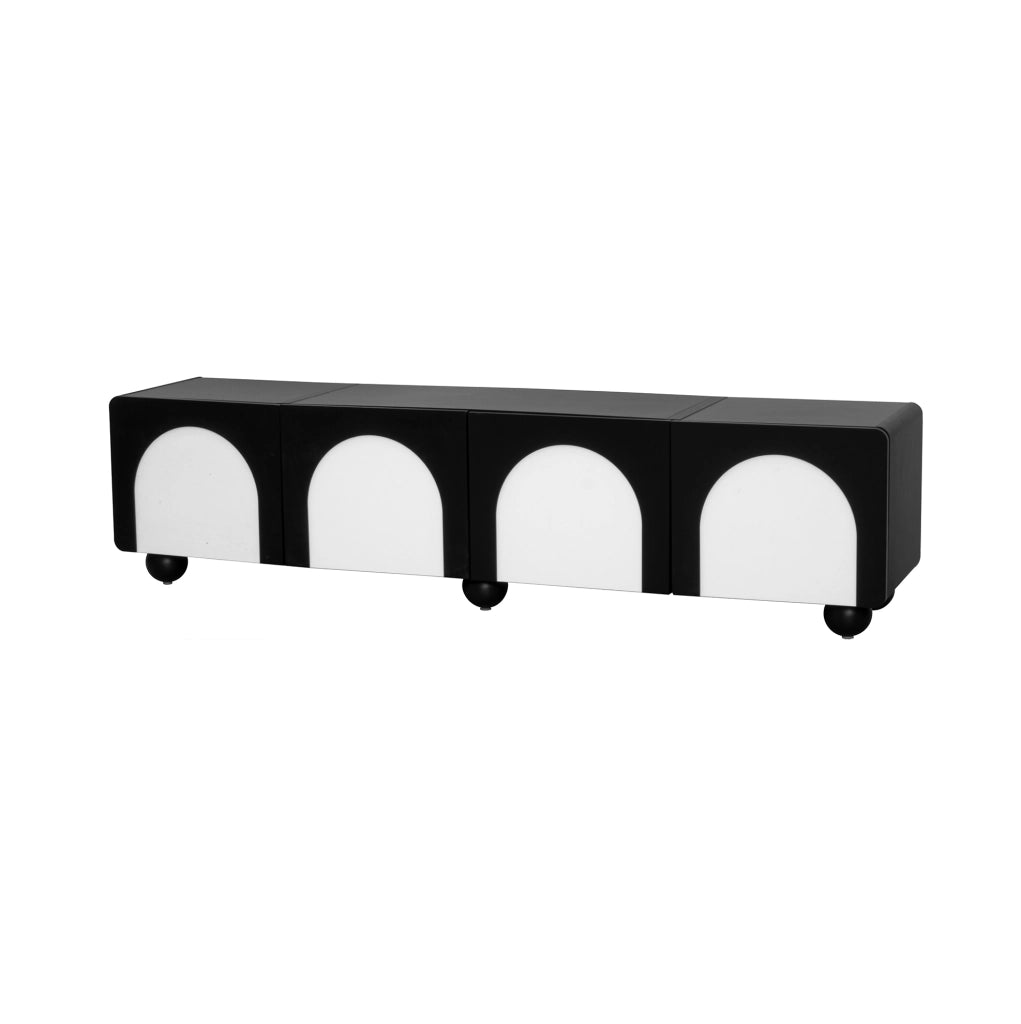 Mobile TV in MDF nero e bianco con 2 cassetti e 2 ante, 180x38x45 cm