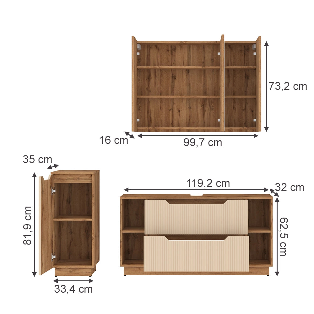 Vicco Set di mobili da bagno Rovere/cashmere a righe 3 parti