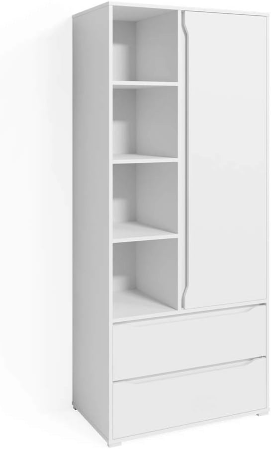 Armadio multifunzione Ruben, Bianco, 80 x 190 cm, per la conservazione di abiti e combinabile con i mobili Ruben