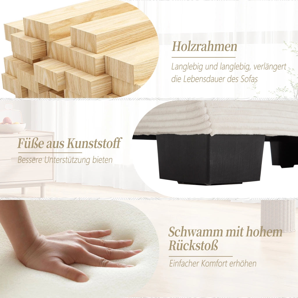 OKWISH Divano Lineare 2 Posti con Seduta Ultra Profonda, Braccioli Imbottiti e 2 Cuscini, Velluto Beige