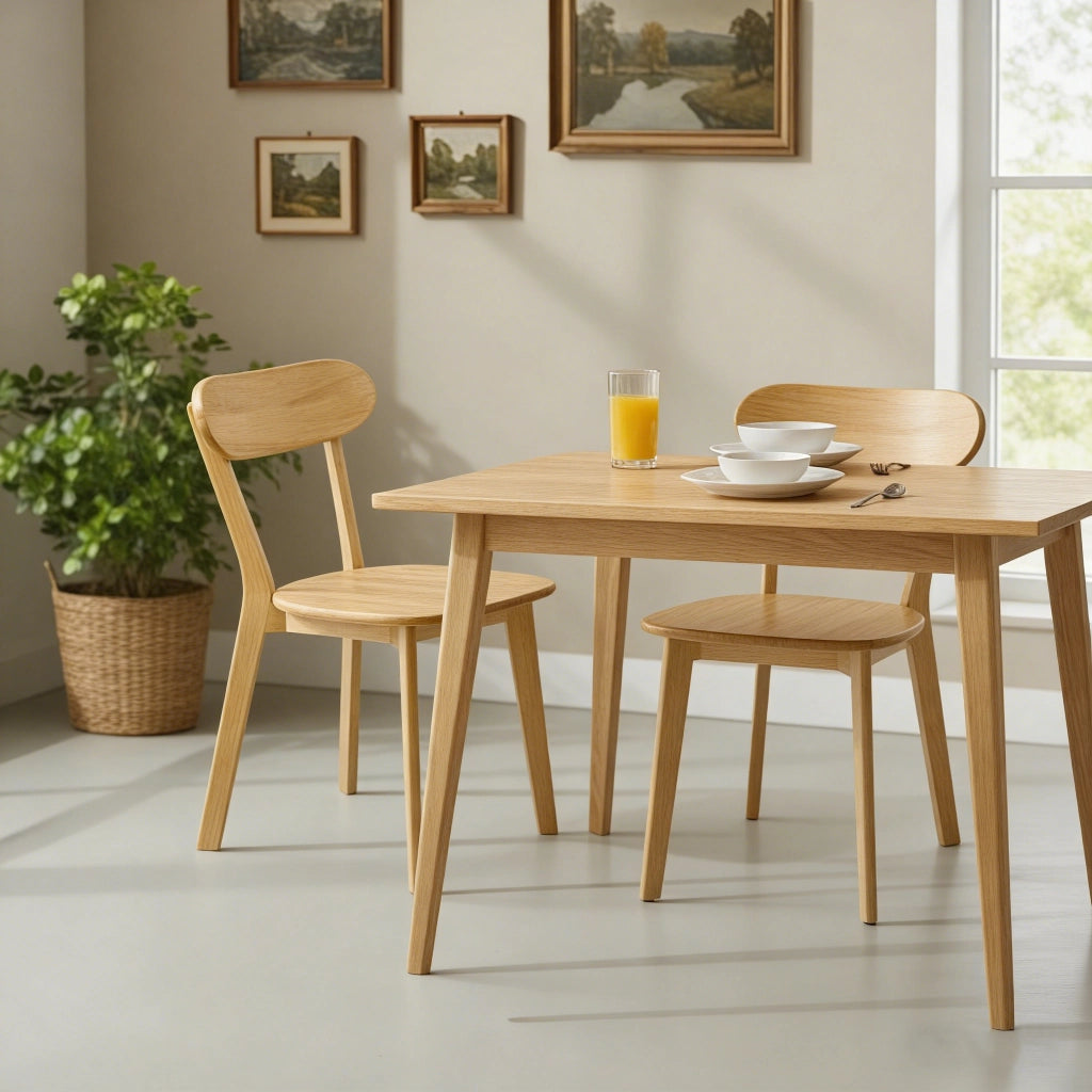 Sedia da pranzo con schienale curvo e piedini regolabili in legno naturale