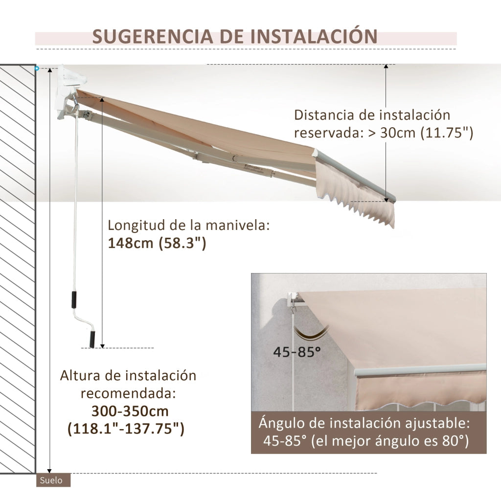 Toldo Manuale Retrattile per Giardino e Terrazzo ¨C zephmum ¨C 295x200 cm Beige Impermeabile Anti-UV
