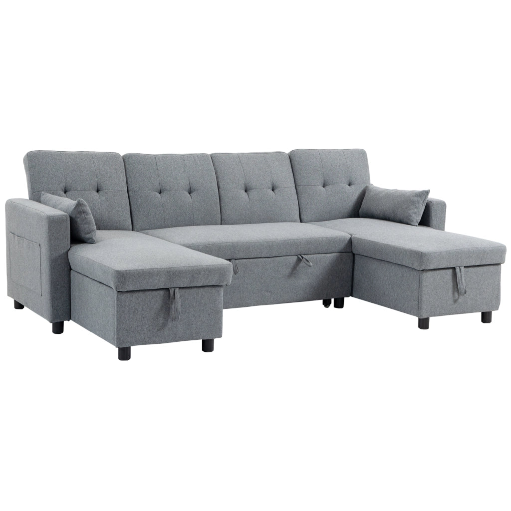 Divano letto angolare con contenitore ¨C Minimal ¨C Grigio, Tessuto, 240x220x90 cm