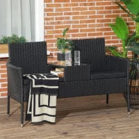 Divanetto per Esterni 2 Posti con Tavolino da Caffè, in Acciaio e Rattan PE, 137x59x82 cm, Nero