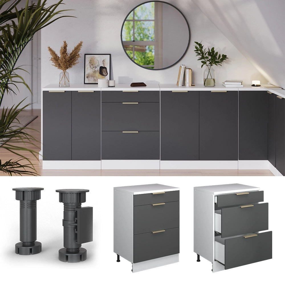 Mobile per mansarda Rion Antracite-oro/Bianco 60 x 83.8 cm senza inclinazione con 3 cassetti Vicco