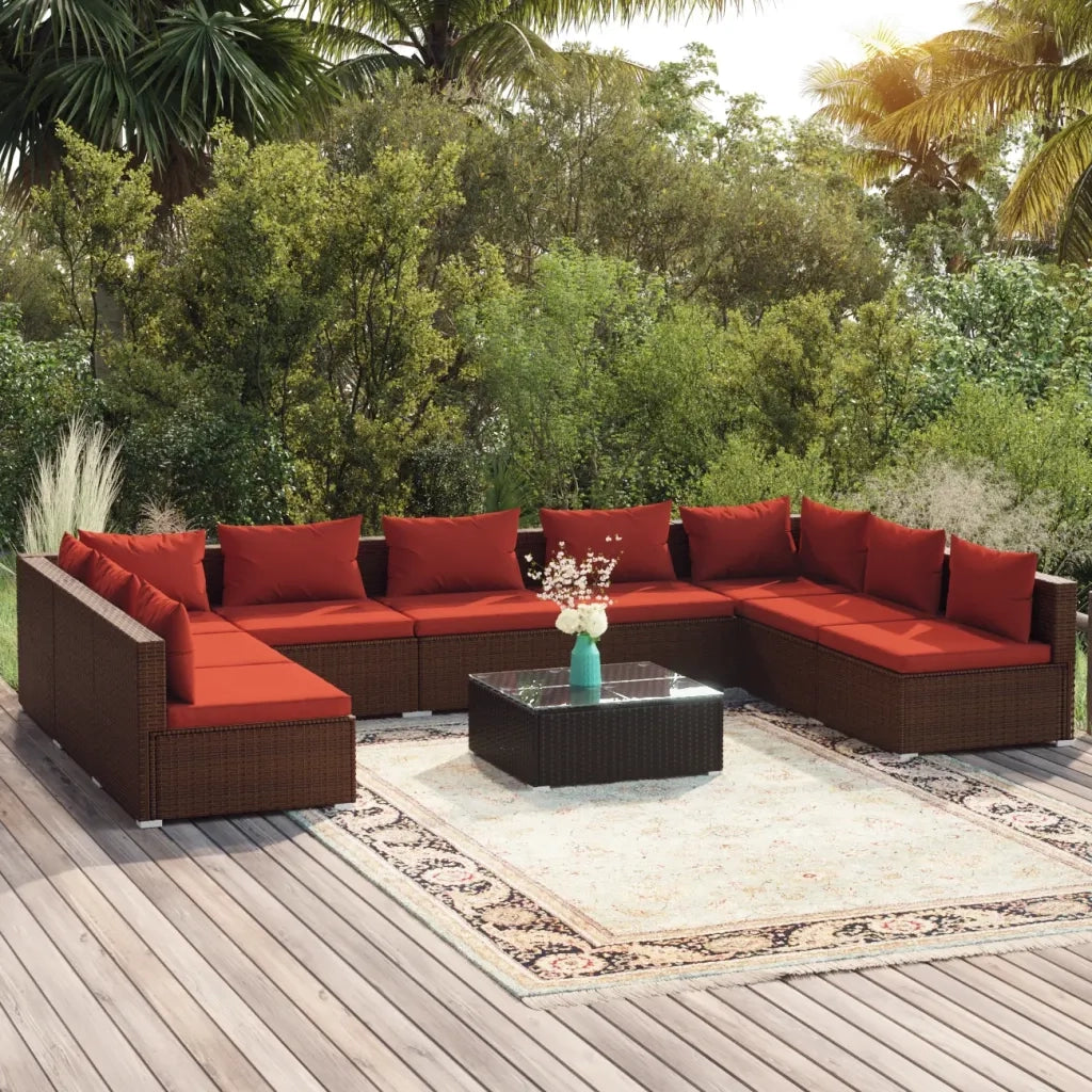 Set Divani da Giardino 10 pz con Cuscini in Polyrattan Marrone cod mxl 38962