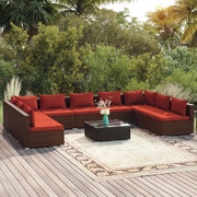 Set Divani da Giardino 10 pz con Cuscini in Polyrattan Marrone cod mxl 38962