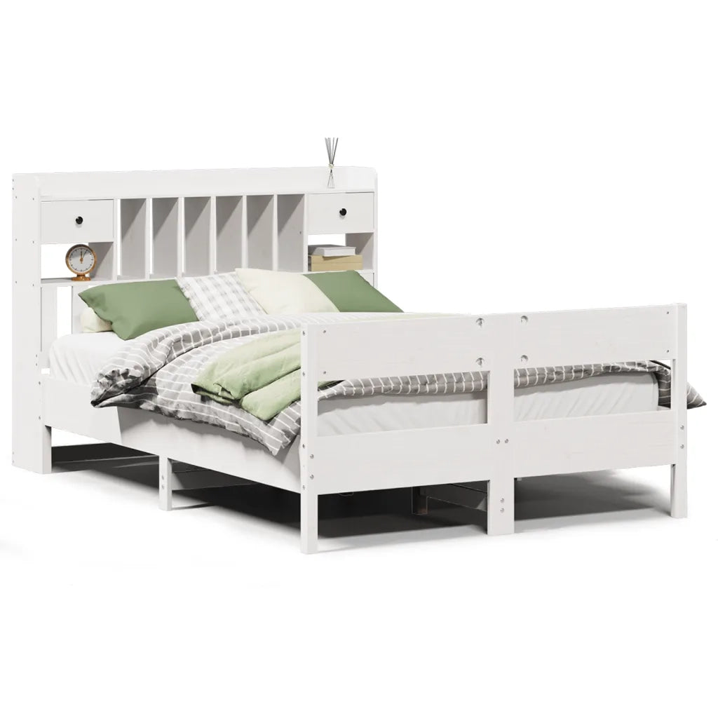 Letto Libreria senza Materasso Bianco 135x190 cm Legno di Pino
