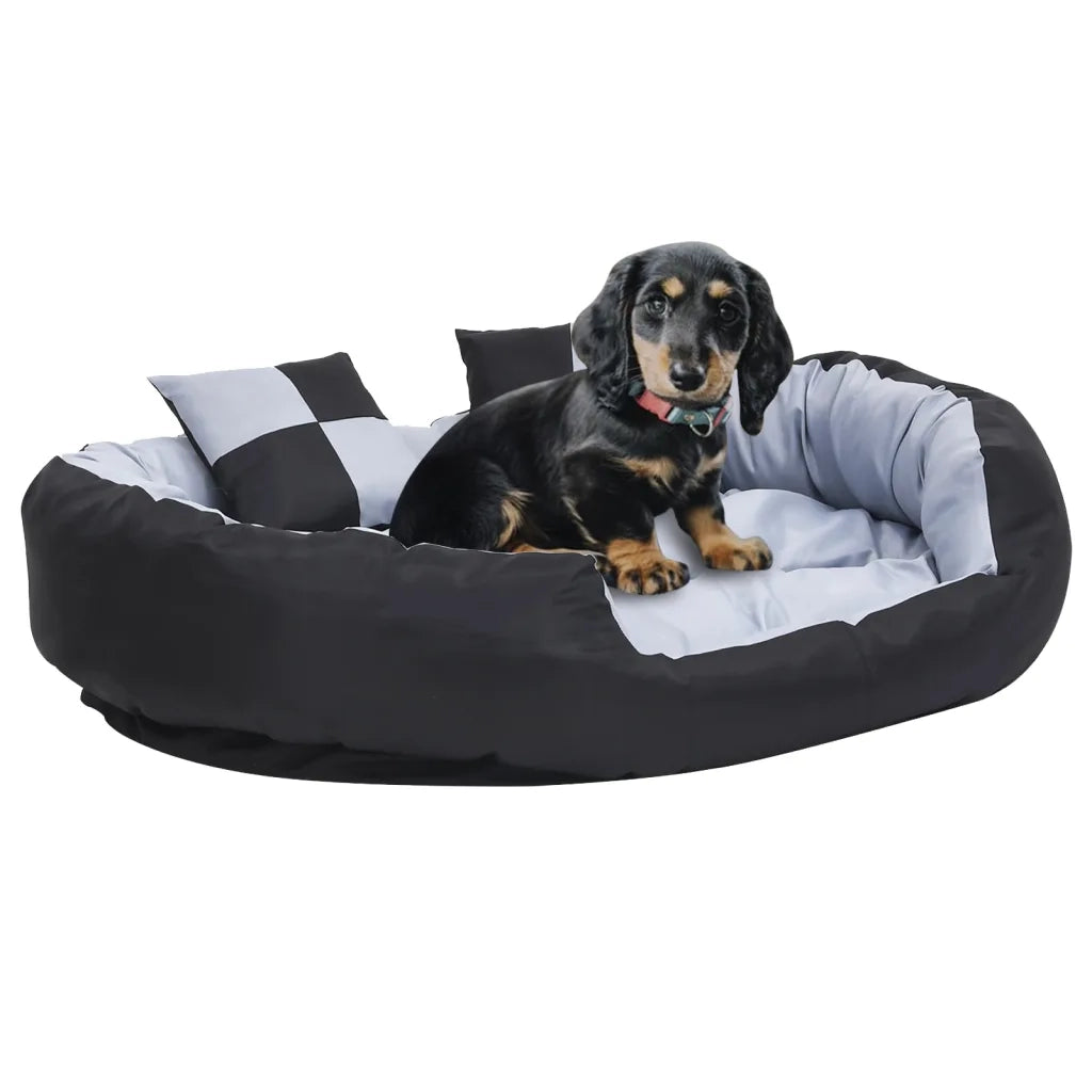 Cuscino per Cani Reversibile Lavabile Grigio e Nero 110x80x23cm CFW9138195