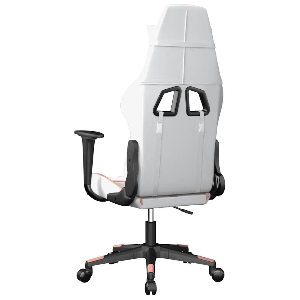 Sedia da Gaming Massaggiante Bianco e Rosa in Similpelle