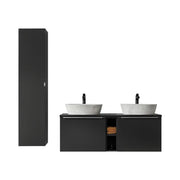 Set VANTA: mobile sottolavabo 140cm + piano per lavabo + 2 lavabi da appoggio + 1 colonna di stoccaggio + 2 specchi + 2 LED