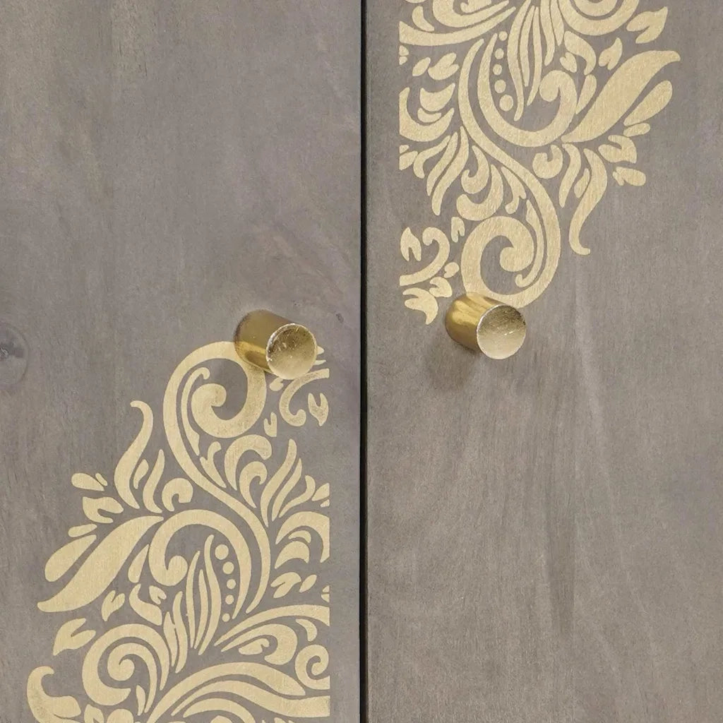 Credenza | Madia | Buffet da pranzo | Armadio da pranzo Grigio e Oro 60 x 33 x 75 cm Legno di mango massello