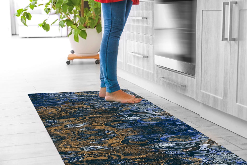 Tappeto passatoia fantasia made in Italy antiscivolo lavabile aderente Mandala Blunotte - 50x250 cm