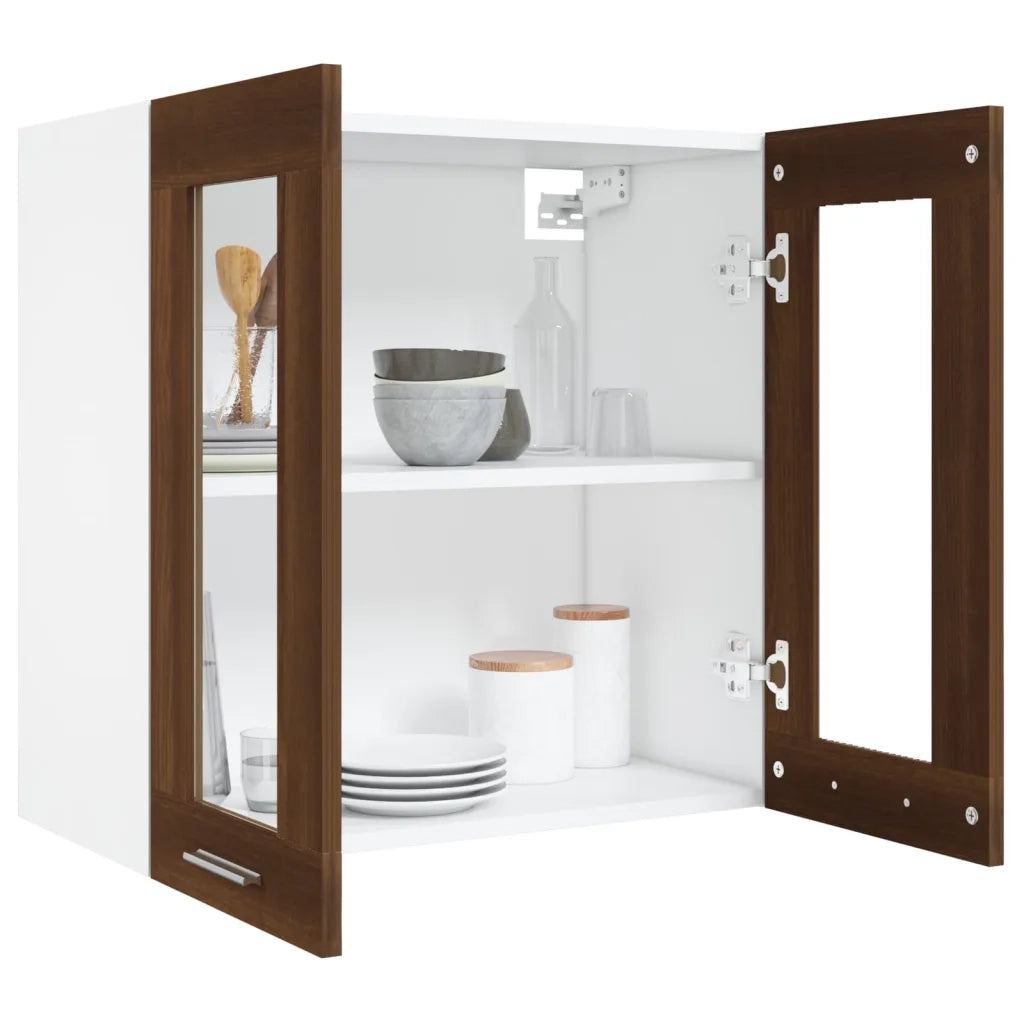 Mobile Pensile con Vetro “Lyon” Rovere Marrone 60x31x60 cm 815122