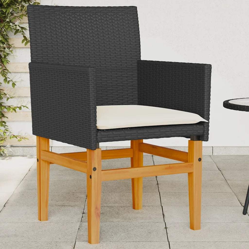 Sedie Giardino con Cuscini 2 pz | Sedie da Esterno Nere Polyrattan e Legno Massello