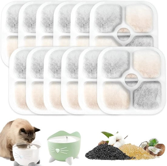 Pacco da 12 filtri per fontana per gatti, per fontane per gatti Catit, fontana per gatti, fontana per gatti multi, pompa con carbone attivo, compatibile con Pixi