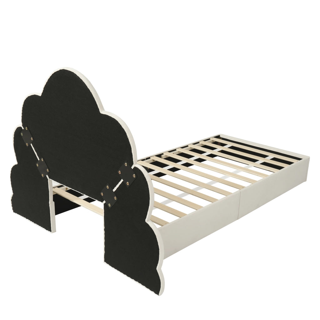 Letto Singolo 90 x 200 cm - Testiera a Petali e Tavolini Laterali - in Velluto - Beige