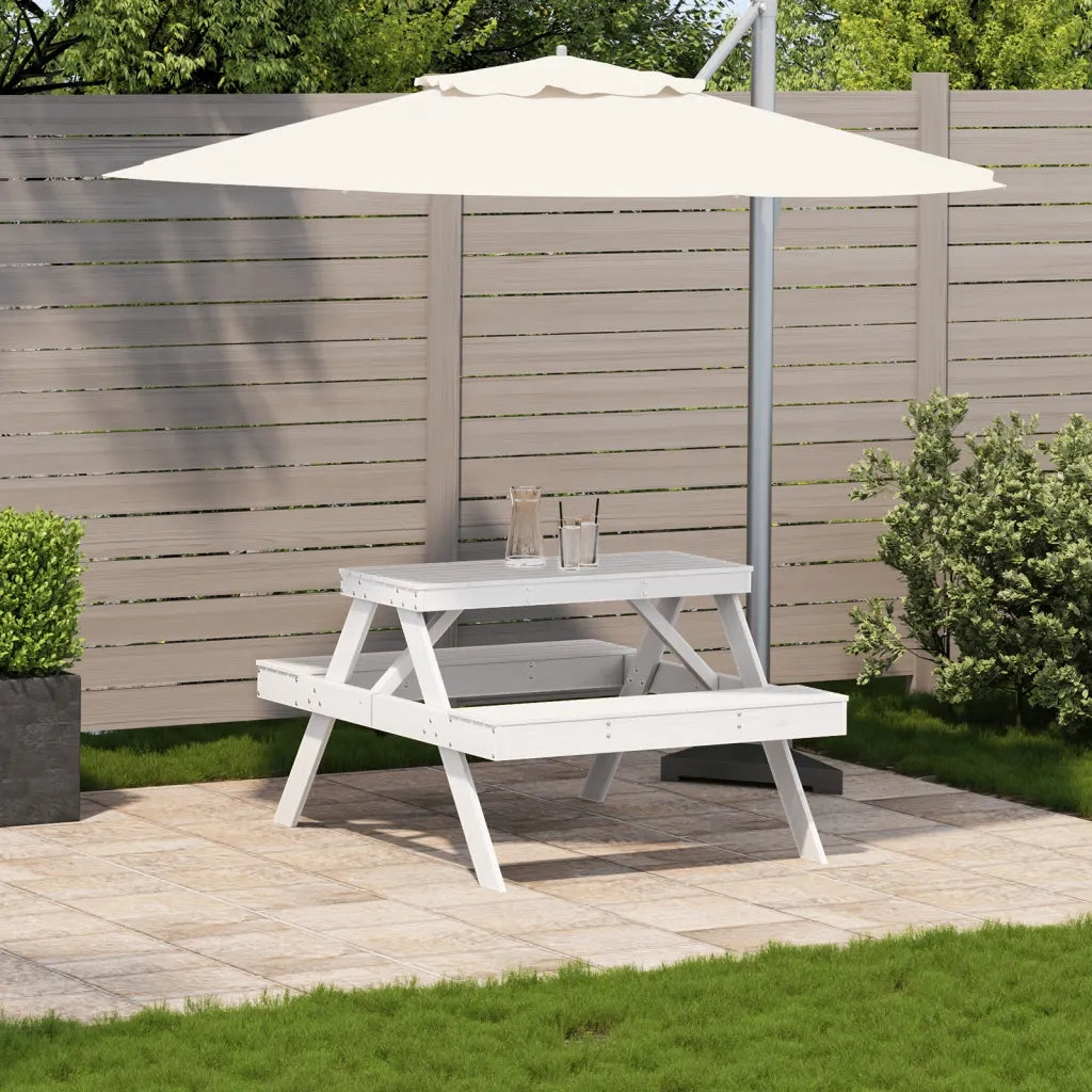Tavolo da Picnic Bianco 105x134x75 cm in Legno Massello di Pino 832568