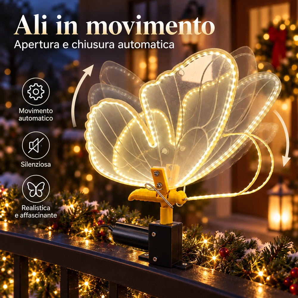 Farfalla con Movimento e 246 Led Bianco Caldo Decorazione Natalizia 30x43x32 cm
