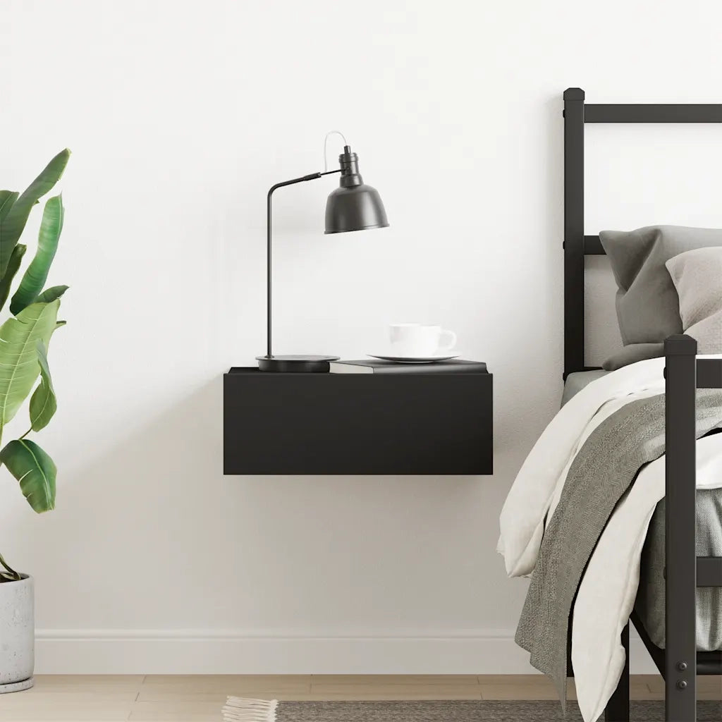 Comodino Pensile Nero 40x30x15 cm in Legno Multistrato 800308