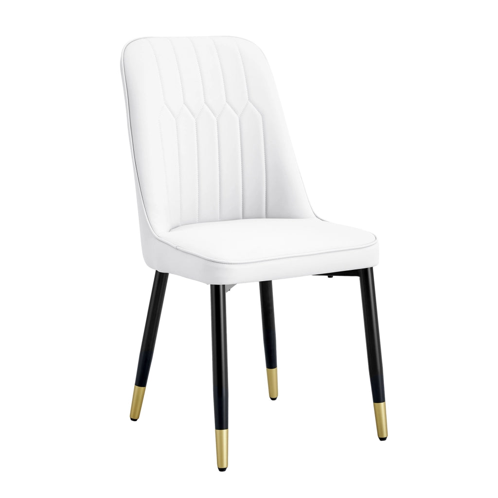 Sedia da pranzo Set da 2 con schienale ergonomico e gambe in metallo antiscivolo in PU bianco e metallo nero